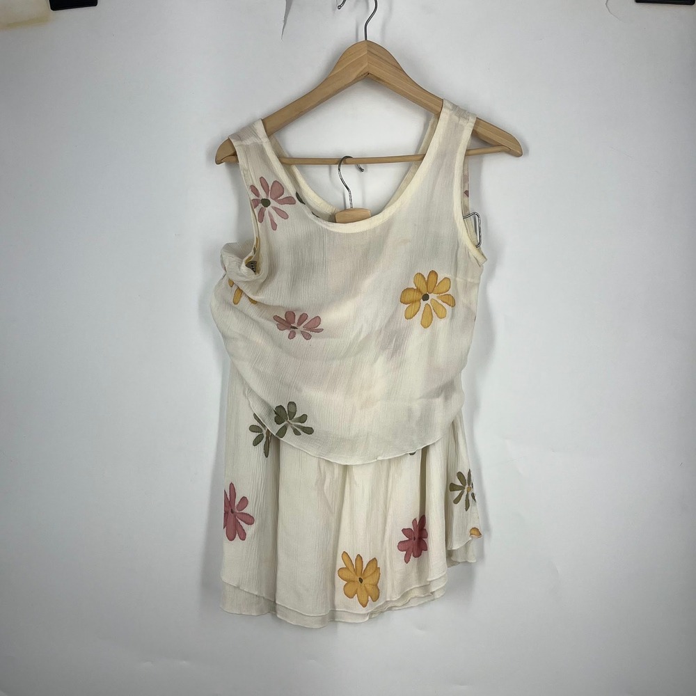 Impasia Vintage Floral Gauze Two Piece Set Sleeveless Top & Skirt Set Size S